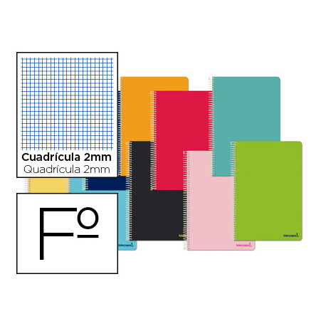 CUADERNO ESPIRAL LIDERPAPEL FOLIO WITTY TAPA DURA 80H 75GR MILIMETRADO 2MM COLORES SURTIDOS