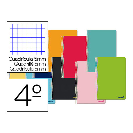 CUADERNO ESPIRAL LIDERPAPEL CUARTO SMART TAPA BLANDA 80H 60GR CUADRO 5MM CON MARGEN COLORES SURTIDOS