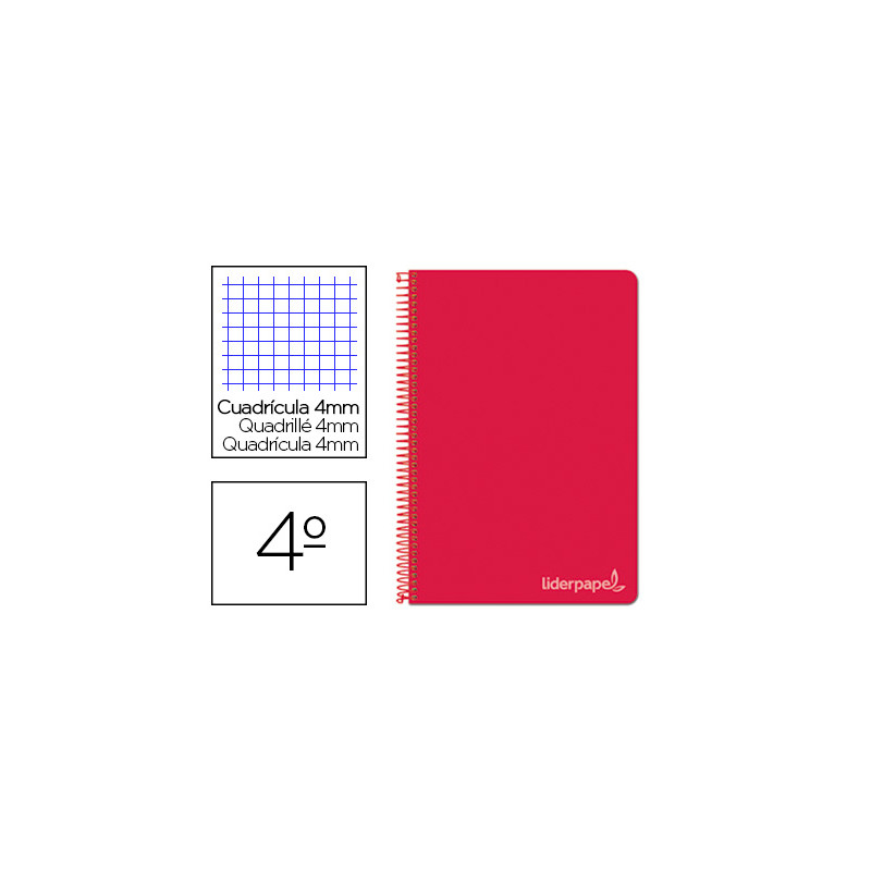 CUADERNO ESPIRAL LIDERPAPEL FOLIO WITTY TAPA DURA 80H 75GR CUADRO 4MM CON MARGEN COLOR ROJO