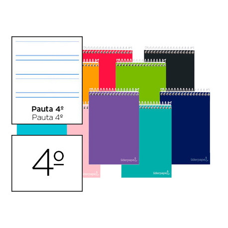 CUADERNO ESPIRAL LIDERPAPEL CUARTO WITTY TAPA DURA 80H 75GR PAUTA ANCHA 3,5MM CON MARGEN COLORES SUR