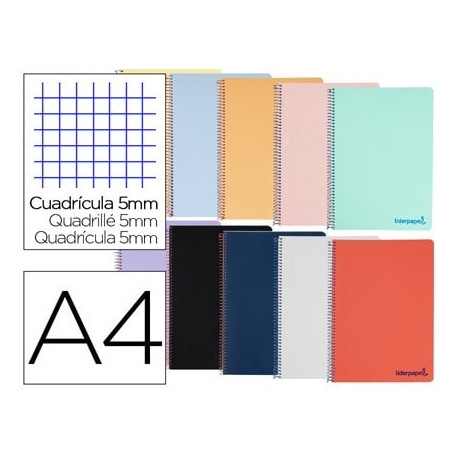 CUADERNO ESPIRAL LIDERPAPEL A4 MICRO WONDER TAPA PLASTICO 120H 90 GR CUADRO 5 MM 5 BANDA4 TALADROS C