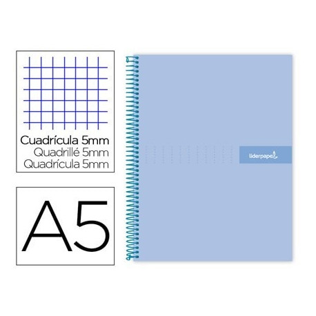 CUADERNO ESPIRAL LIDERPAPEL A5 MICRO CRAFTY TAPA FORRADA 120H 90 GR CUADRO 5MM 5 BANDAS6 TALADROS CO