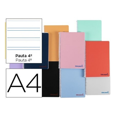 CUADERNO ESPIRAL LIDERPAPEL A4 WONDER TAPA PLASTICO 80H 90GR PAUTA ANCHA 3,5MM CON MARGEN COLORES SU