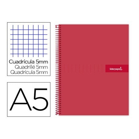 CUADERNO ESPIRAL LIDERPAPEL A5 MICRO CRAFTY TAPA FORRADA 120H 90 GR CUADRO 5MM 5 BANDAS6 TALADROS CO