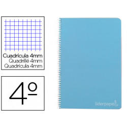 CUADERNO ESPIRAL LIDERPAPEL CUARTO WITTY TAPA DURA 80H 75GR CUADRO 4MM CON MARGEN COLOR CELESTE