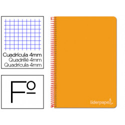 CUADERNO ESPIRAL LIDERPAPEL FOLIO WITTY TAPA DURA 80H 75GR CUADRO 4MM CON MARGEN COLOR NARANJA