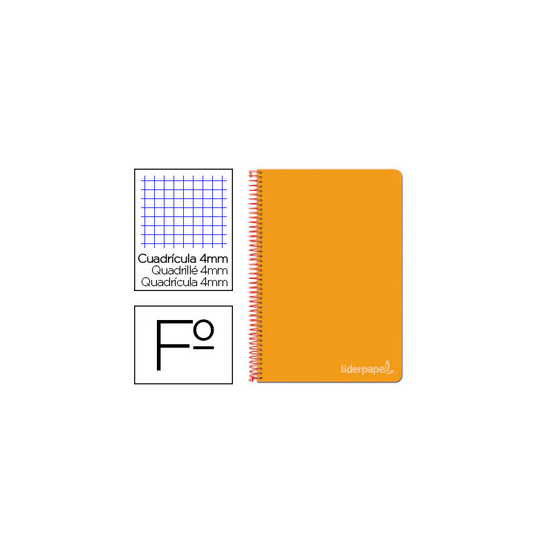 CUADERNO ESPIRAL LIDERPAPEL FOLIO WITTY TAPA DURA 80H 75GR CUADRO 4MM CON MARGEN COLOR NARANJA