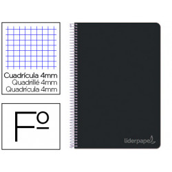 CUADERNO ESPIRAL LIDERPAPEL FOLIO WITTY TAPA DURA 80H 75GR CUADRO 4MM CON MARGEN COLOR NEGRO