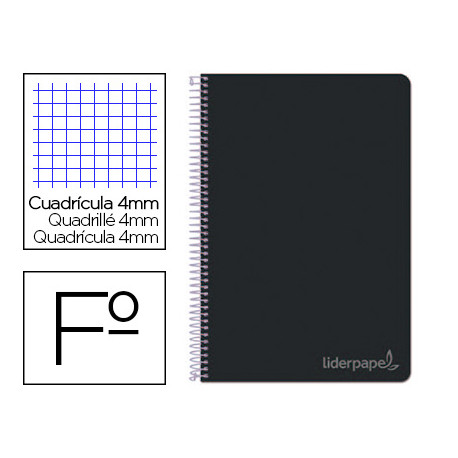 CUADERNO ESPIRAL LIDERPAPEL FOLIO WITTY TAPA DURA 80H 75GR CUADRO 4MM CON MARGEN COLOR NEGRO