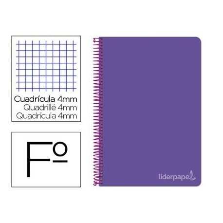 CUADERNO ESPIRAL LIDERPAPEL FOLIO WITTY TAPA DURA 80H 75GR CUADRO 4MM CON MARGEN COLOR VIOLETA