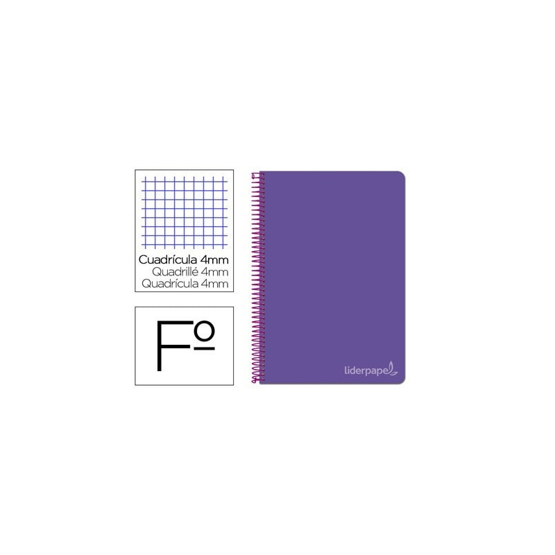 CUADERNO ESPIRAL LIDERPAPEL FOLIO WITTY TAPA DURA 80H 75GR CUADRO 4MM CON MARGEN COLOR VIOLETA