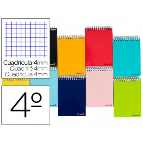 CUADERNO ESPIRAL LIDERPAPEL CUARTO APAISADO SMART TAPA BLANDA 80H 60GR CUADRO 4MM CONMARGEN COLORES 