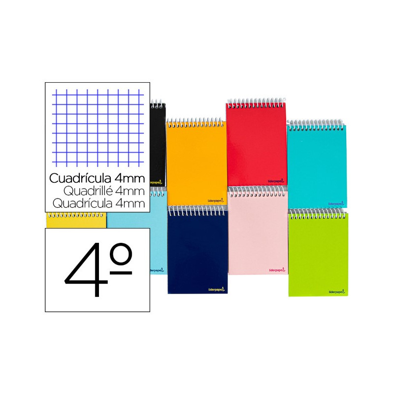 CUADERNO ESPIRAL LIDERPAPEL CUARTO APAISADO SMART TAPA BLANDA 80H 60GR CUADRO 4MM CONMARGEN COLORES 