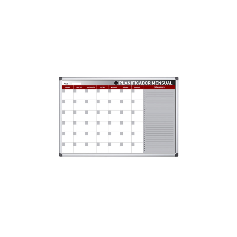 PLANNING MAGNETICO BI-OFFICE MENSUAL LACADO MARCO ALUMINIO ROTULABLE 60X45 CM