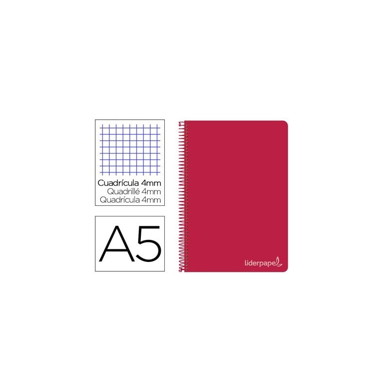 CUADERNO ESPIRAL LIDERPAPEL CUARTO WITTY TAPA DURA 80H 75GR CUADRO 4MM CON MARGEN COLOR ROJO