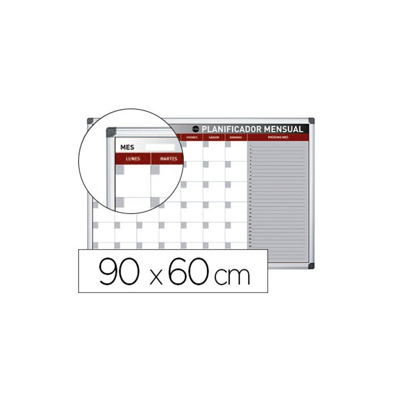 PLANNING MAGNETICO BI-OFFICE MENSUAL LACADO MARCO ALUMINIO ROTULABLE 90X60 CM