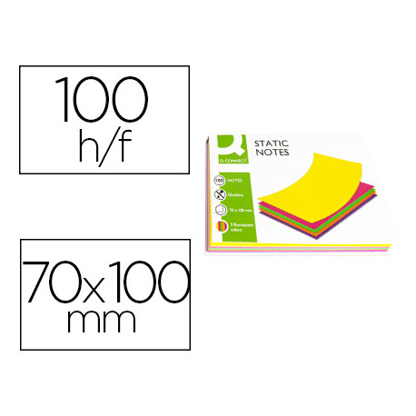 BLOC DE NOTAS ELECTROSTATICAS QUITA Y PON Q-CONNECT 70X100 MM 100 HOJAS 5 COLORES FLUORESCENTES