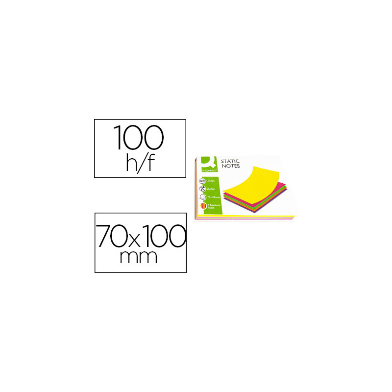 BLOC DE NOTAS ELECTROSTATICAS QUITA Y PON Q-CONNECT 70X100 MM 100 HOJAS 5 COLORES FLUORESCENTES