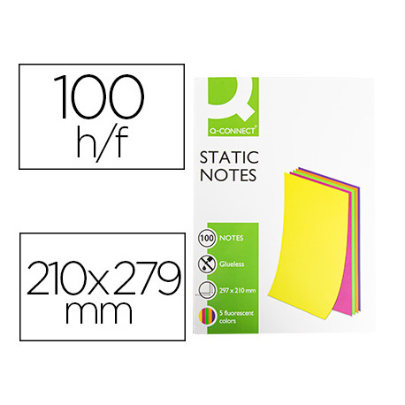 BLOC DE NOTAS ELECTROSTATICAS QUITA Y PON Q-CONNECT 210X297MM 100 HOJAS 5 COLORES FLUORESCENTES