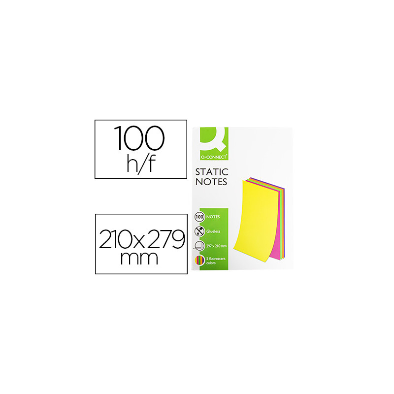 BLOC DE NOTAS ELECTROSTATICAS QUITA Y PON Q-CONNECT 210X297MM 100 HOJAS 5 COLORES FLUORESCENTES