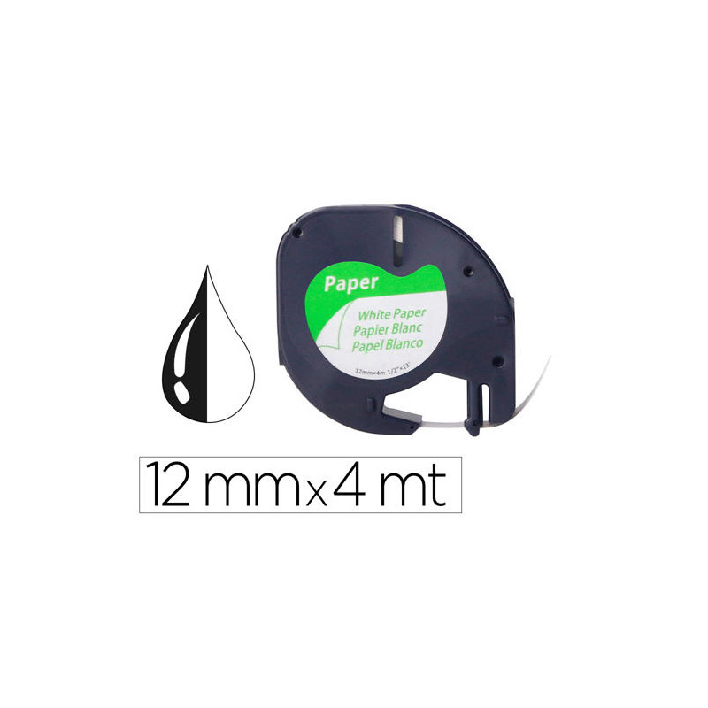 CINTA Q-CONNECT PAPEL 12MM X 4MT NEGRO-BLANCO PARA LETRATAG