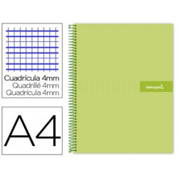 CUADERNO ESPIRAL LIDERPAPEL A4 CRAFTY TAPA FORRADA 80H 90 GR CUADRO 4MM CON MARGEN COLOR VERDE