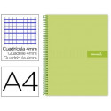 CUADERNO ESPIRAL LIDERPAPEL A4 CRAFTY TAPA FORRADA 80H 90 GR CUADRO 4MM CON MARGEN COLOR VERDE