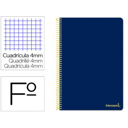 CUADERNO ESPIRAL LIDERPAPEL FOLIO SMART TAPA BLANDA 80H 60GR CUADRO 4MM CON MARGEN COLOR AZUL OSCURO