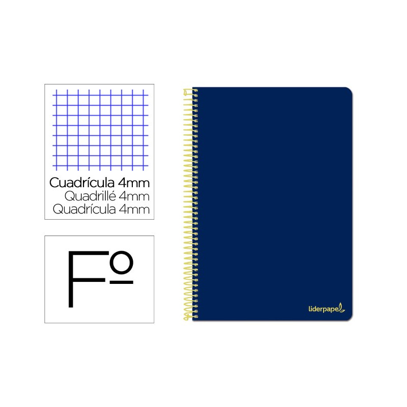 CUADERNO ESPIRAL LIDERPAPEL FOLIO SMART TAPA BLANDA 80H 60GR CUADRO 4MM CON MARGEN COLOR AZUL OSCURO