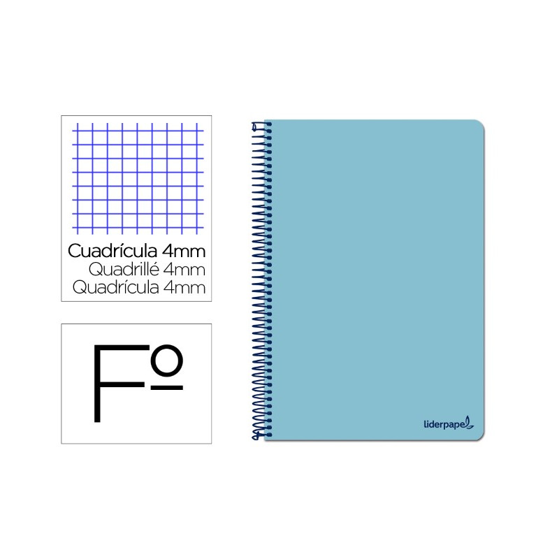 CUADERNO ESPIRAL LIDERPAPEL FOLIO SMART TAPA BLANDA 80H 60GR CUADRO 4MM CON MARGEN COLOR CELESTE