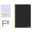 CUADERNO ESPIRAL LIDERPAPEL FOLIO SMART TAPA BLANDA 80H 60GR CUADRO 4MM CON MARGEN COLOR NEGRO