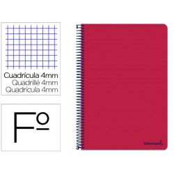 CUADERNO ESPIRAL LIDERPAPEL FOLIO SMART TAPA BLANDA 80H 60GR CUADRO 4MM CON MARGEN COLOR ROJO