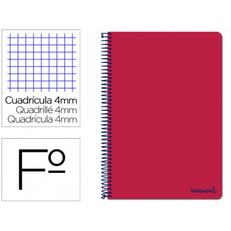 CUADERNO ESPIRAL LIDERPAPEL FOLIO SMART TAPA BLANDA 80H 60GR CUADRO 4MM CON MARGEN COLOR ROJO