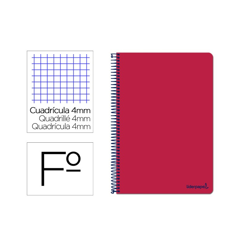 CUADERNO ESPIRAL LIDERPAPEL FOLIO SMART TAPA BLANDA 80H 60GR CUADRO 4MM CON MARGEN COLOR ROJO