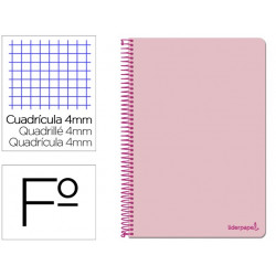 CUADERNO ESPIRAL LIDERPAPEL FOLIO SMART TAPA BLANDA 80H 60GR CUADRO 4MM CON MARGEN COLOR ROSA