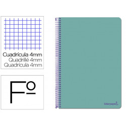 CUADERNO ESPIRAL LIDERPAPEL FOLIO SMART TAPA BLANDA 80H 60GR CUADRO 4MM CON MARGEN COLOR TURQUESA