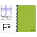 CUADERNO ESPIRAL LIDERPAPEL FOLIO SMART TAPA BLANDA 80H 60GR CUADRO 4MM CON MARGEN COLOR VERDE