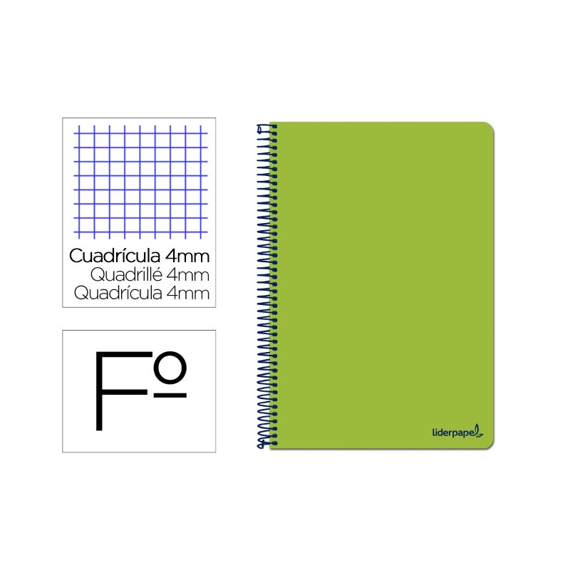 CUADERNO ESPIRAL LIDERPAPEL FOLIO SMART TAPA BLANDA 80H 60GR CUADRO 4MM CON MARGEN COLOR VERDE