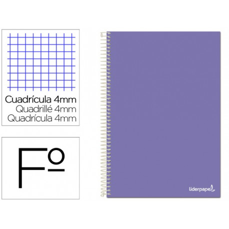 CUADERNO ESPIRAL LIDERPAPEL FOLIO SMART TAPA BLANDA 80H 60GR CUADRO 4MM CON MARGEN COLOR VIOLETA