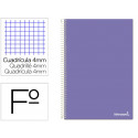 CUADERNO ESPIRAL LIDERPAPEL FOLIO SMART TAPA BLANDA 80H 60GR CUADRO 4MM CON MARGEN COLOR VIOLETA