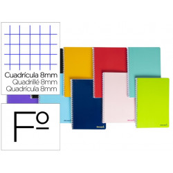 CUADERNO ESPIRAL LIDERPAPEL FOLIO SMART TAPA BLANDA 80H 60GR CUADRO 8 MM CON MARGEN COLORES SURTIDOS