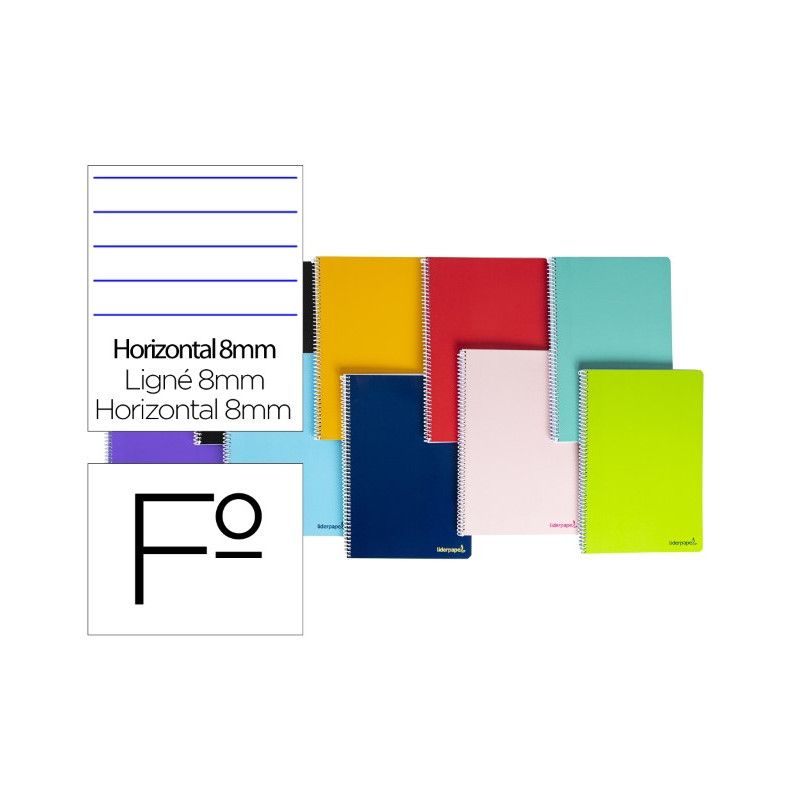 CUADERNO ESPIRAL LIDERPAPEL FOLIO SMART TAPA BLANDA 80H 60GR HORIZONTAL 8MM CON MARGEN COLORES SURTI