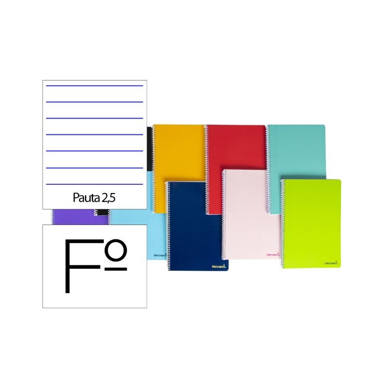 CUADERNO ESPIRAL LIDERPAPEL FOLIO SMART TAPA BLANDA 80H 60GR PAUTA 2,5MM CON MARGEN COLORES SURTIDOS