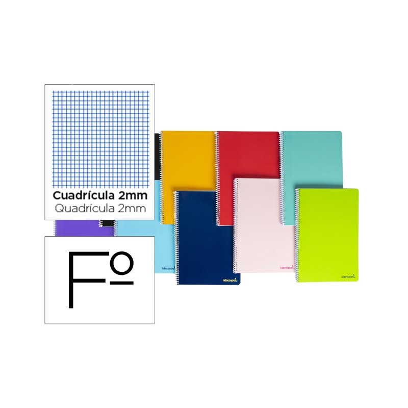 CUADERNO ESPIRAL LIDERPAPEL FOLIO SMART TAPA BLANDA 80H 60GR MILIMETRADO 2MM COLORES SURTIDOS