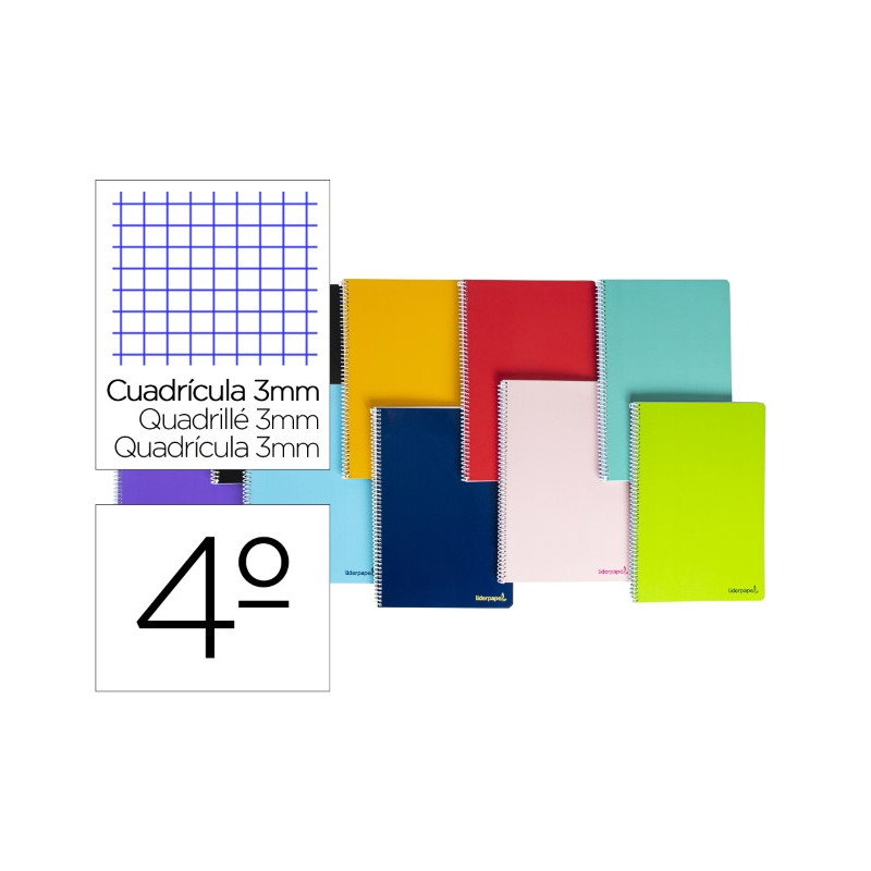 CUADERNO ESPIRAL LIDERPAPEL CUARTO SMART TAPA BLANDA 80H 60GR 3MM CON MARGEN COLORES SURTIDOS