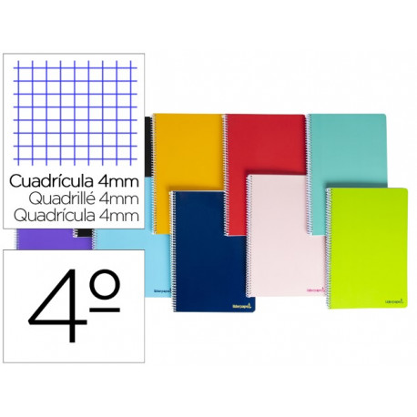 CUADERNO ESPIRAL LIDERPAPEL CUARTO SMART TAPA BLANDA 80H 60GR CUADRO 4MM CON MARGEN COLORES SURTIDOS