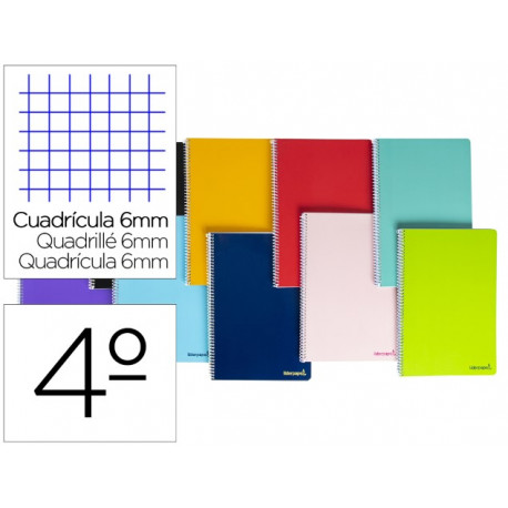 CUADERNO ESPIRAL LIDERPAPEL CUARTO SMART TAPA BLANDA 80H 60GR CUADRO 6MM CON MARGEN COLORES SURTIDOS