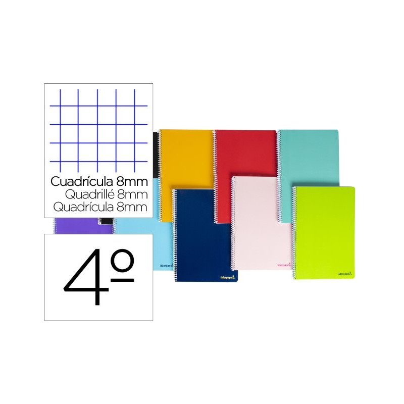 CUADERNO ESPIRAL LIDERPAPEL CUARTO SMART TAPA BLANDA 80H 60GR CUADRO 8MM CON MARGEN COLORES SURTIDOS