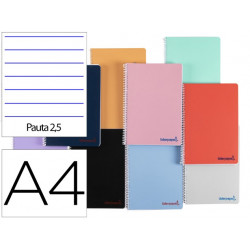 CUADERNO ESPIRAL LIDERPAPEL A4 WONDER TAPA PLASTICO 80H 90GR PAUTA ESTRECHA 2,5MM CON MARGEN COLORES