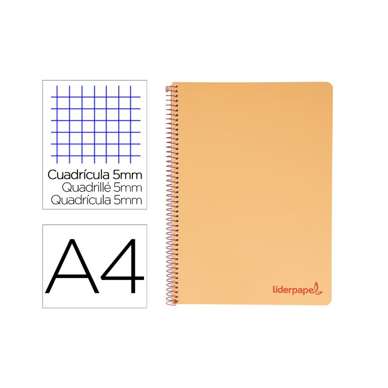 CUADERNO ESPIRAL LIDERPAPEL A4 MICRO WONDER TAPA PLASTICO 120H 90 GR CUADRO 5 MM 5 BANDA4 TALADROS C